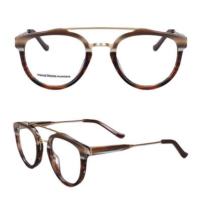 China New Retro Vintage Acetate+metal double beam glass frame metal glass frame and acetate temples anti-blue light glasses for sale