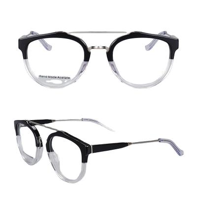 China New Retro Vintage Acetate+metal double beam glass frame metal glass frame and acetate temples anti-blue light glasses for sale