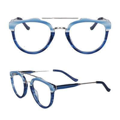 China New Retro Vintage Acetate+metal double beam glass frame metal glass frame and acetate temples anti-blue light glasses for sale