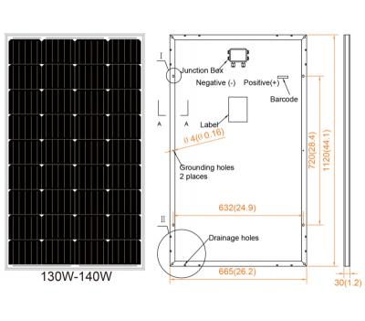 China 2021 Customized 36 Cell Solar Panel 130W 140W Monocrystalline Photovoltaic Photovoltaic Panel 156.75mmx156.75mm for sale