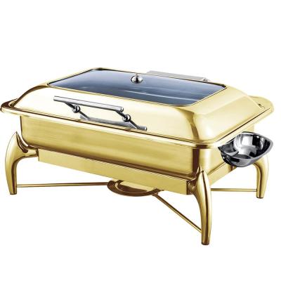 China Leegin hot sale food warmer brass gold and copper luxury rectangular chafing dish for restaurant 62*35*33CM for sale