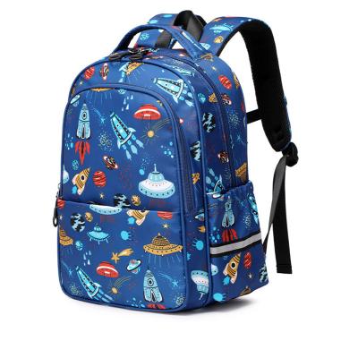 China The 2022 new first, second and third grade schoolbag men's spacecraft waterproof primary rockets printed waterproof lightweight backpack B for sale