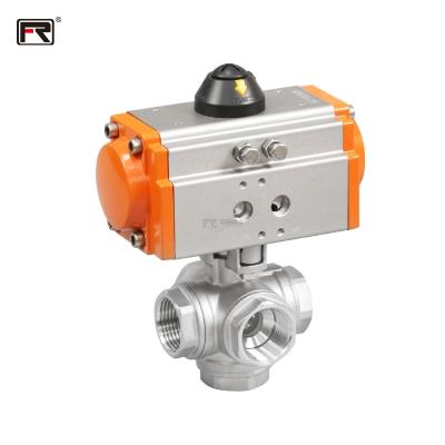 China Safe And Durable High Quality Stainless Steel Pneumatic Female Threaded Five Way Ball Valve for sale