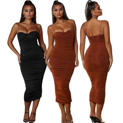 China 2022 Breathable Sleeveless Casual Ribbed Double Layers Knit Maxi Maxi Sexy Party Bodycon Club Ruched Elegant Long Dresses for sale