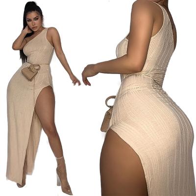 China Plus size 2022 new women's sexy round neck fashion solid sleeveless rib knit color two-wear dress for sale