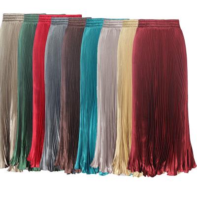 China Women's Plus Size Plus Size A Line High Waist Satin Long Pleated Skirt for sale