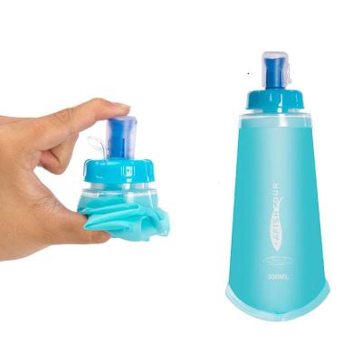 China Popular Transparent Blue Bottle 300Ml Outdoor Sports TPU Folding Soft Water Bag Waterproof Popular For Sale for sale