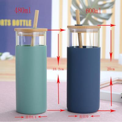 China 480ml/20oz Viable Glass Tumbler with Bamboo Lid and Straw Silicone Protective Sleeve, BPA Free Glass Water Bottle for sale