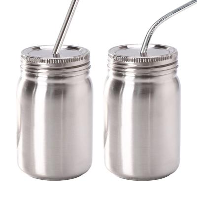 China Current Classic Double Wall Stainless Steel Viable Mugs 16 Ounce Stainless Steel Mason Jar With Straw for sale