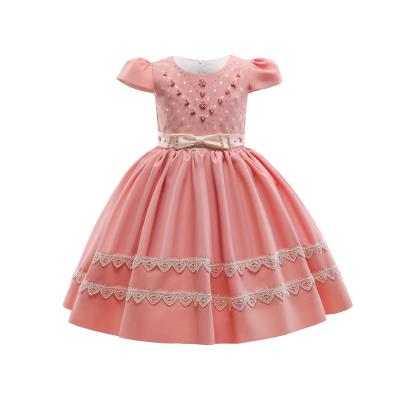 China 2021 New Anti-static Children's Dress Satin Lace Short Sleeve Princess Dress Girls Dress for sale