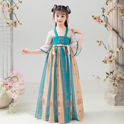 China Chinese Style Anti-static Colorful Embroidery Hanfu Girls 3-14 Years Soft Mesh Skirt for sale