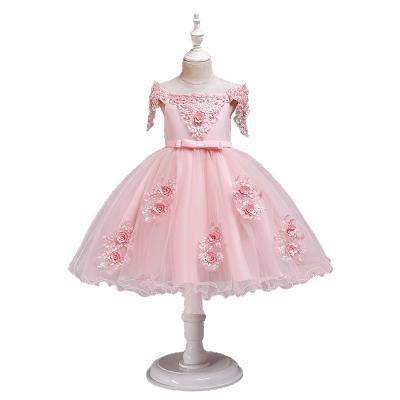 China 2021 Anti-Static One Shoulder Popular Children's One Shoulder Skirt Applique Mesh Princess Skirt Performance Dress for sale