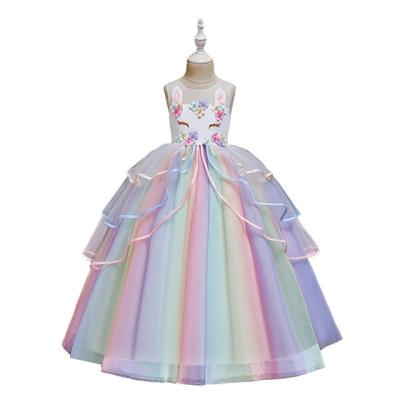 China 2021 Multi Layer Anti-static Screen Skirt Girls Dress Girls Colorful Unicorn Children Net Rainbow Puffy Yarn Princess Dress for sale