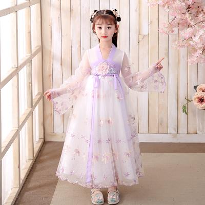 China Lovely Delicate Flower Hanfu Girls Embroidery Dress 3-8 Years Old Child's Summer Dress Little Girl's Dress Anti-static for sale