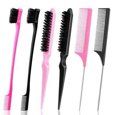 China Waterproof Teasing Hair Brush With Rat Tail, Portable Dual Sided Comb Eyebrow Brush, Pin Rat Tail Comb And Edge Reading Brush With Hair Clip for sale