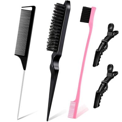 China Waterproof 3PC Double Sided Portable Comb Eyebrow Brush, Teasing Hair Brush with Rat Tail, Rat Tail Comb and Edge Reading Brush with HAIR CLIP for sale