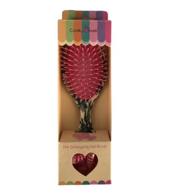 China New Design Candy Round Brush Girls Water Transfer Printing Wet Medium Hair Brush With Elastic Hair 3pcs Gift for sale