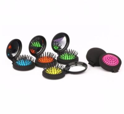 China Cushion Girls Fashion Color Rubber Cushion Portable Pocket Hair Brush With Mirror for sale