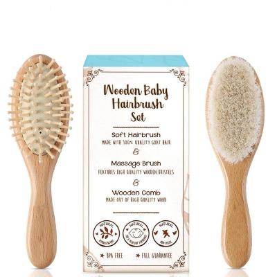 China 2pcs Compact Baby Hair Brush and Comb Set Natural Wooden Hair Brushes Goat Hair Bristle Play Brush Natural Soft for Toddler and Child for sale