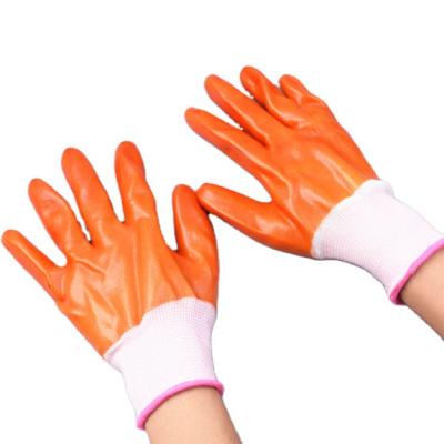 China Anti-smash PVC Coated Gloves 13gauge White Polyester Orange PVC Full Coated Gloves Working Gloves for sale