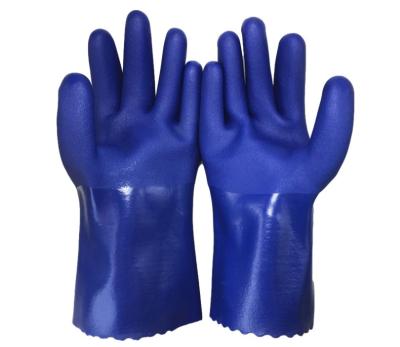 China Anti-smash Blue PVC Industrial Long Sleeve Gloves Cotton / Polyester Coating Sandy Hand for sale