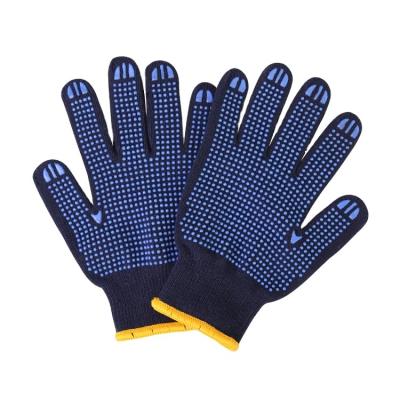 China Best Price Whole Sale 10gauge Single Side Navy Blue Blue Stretchy Breathable PVC Dotted Working Gloves for sale