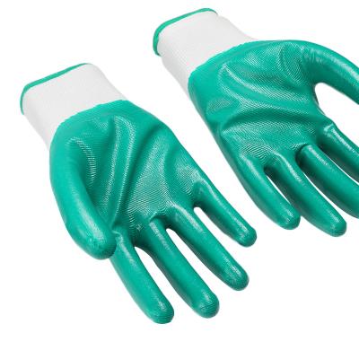 China Factory Price 13G Breathable Stretch High Quality White Green Nitrile Coated Glove for sale