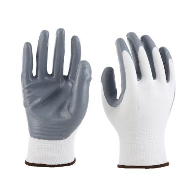 China Hot Selling 13 Gauge White Gray Polyester Nitrile Coated Glove General Purpose for sale