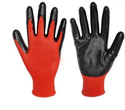 China Breathable Stretch Red Black Nitrile Coated Glove Safety Working Glove for sale