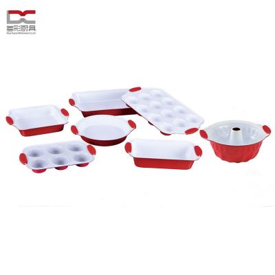 China Non-stick Baking and Tray CupCake Mold Set Ceramic Coating Viable Colorful White Carbon Steel Handle Silicone Standard Food Safety for sale