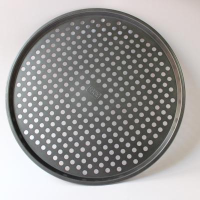 China 35cm Coating Carbon Steel Sustainable Stick Food Grade Non Bakeware Pan Round Pizza Pan With Hole And Customer Logo Pizza Tray for sale