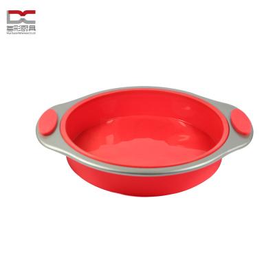 China Factory Offer Food Grade Silicone Cake Mold Round Non-Stick Coating Round Tart Viable Pan With Silicone Handle and Carbon Steel for sale