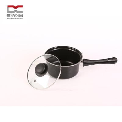 China Sustainable Factory Offer Food Safety Standard Direct Carbon Steel Metal Non Stick Cooking Milk Pot Sauce Pan With Glass Cover for sale