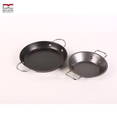 China Non-stick Bottom Paella Pan Chinese Frying Wok Mini Children Cooking Stainless Steel Carbon Steel Flatware Viable Wooden Handle for sale