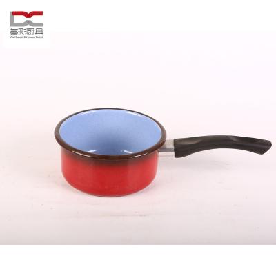 China Viable Hot Selling Black Milk Pan Sauce Pan Food Safety Grade Long Carbon Steel Bakelite Handle Enamel Sauce Set for sale