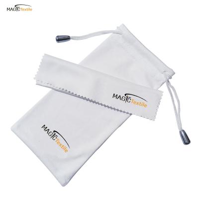 China Fashionable Custom .eco-friendly Drawstring 80%polyester20%polyamide 230GSM Microfiber Fabric Glass Sunglasses Pouch Bag with Logo Printed for sale