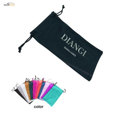 China Fashionable hot sale .eco-friendly black microfiber eyeglass sunglasses eyewear spectacle drawstring bag pouch with rope stopper for sale