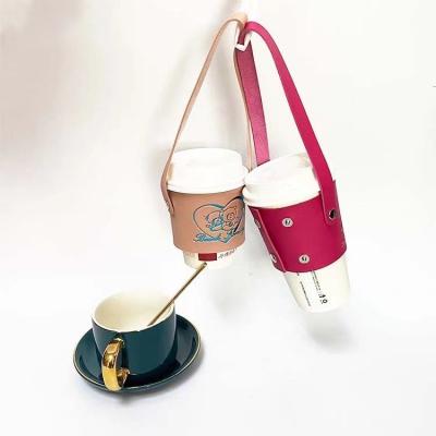 China Custom Viable Luxury Non-Slip Chain Sleeve Coffee Mug Holder Handle Bubble Tea Milk Tea Cup Holder Logo Handmade Personalized Leather for sale