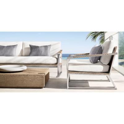 Chine High Quality Modern Aluminum Patio Garden Furniture Outdoor Courtyard Sofa Set With Teak Arm à vendre