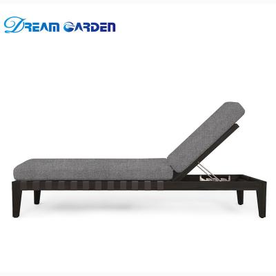 China Modern Luxury Garden Sets Outdoor Furniture Aluminum Rope Beach Folding Bed Black Metal Sun Lounger Sun Lounger en venta