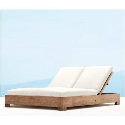 China Modern Outdoor Beach Pool Double Sun Sofa Garden Hotel Teak Wood Furniture en venta