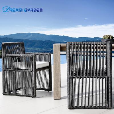 China Modern Furniture Luxury Outdoor Pool Hotel Outdoor Garden Set Armchair Aluminum All Weather Teak Rope Frame Outdoor Table Dining Set for sale