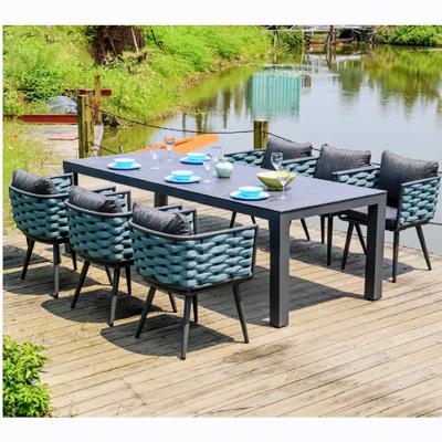 China Waterproof& High Quality Customized Nordic Modern Durable Metal Garden Patio Dining Table And Chairs for sale