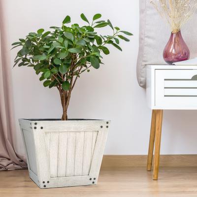 China Hottest Selling Planter Garden Decoration Square Light And Stury Classic Wooden Box Planter Plastic Flower Pots for sale