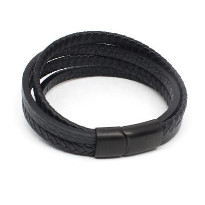 China FASHIONABLE factory wholesale custom braided leather bracelet with stainless steel magnetic clasp for sale