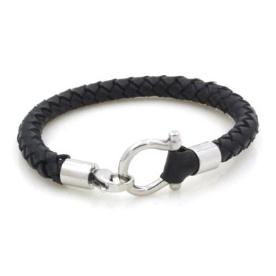 China New Design TRENDY Men Braided Leather Bracelet With Stainless Steel Clasp for sale