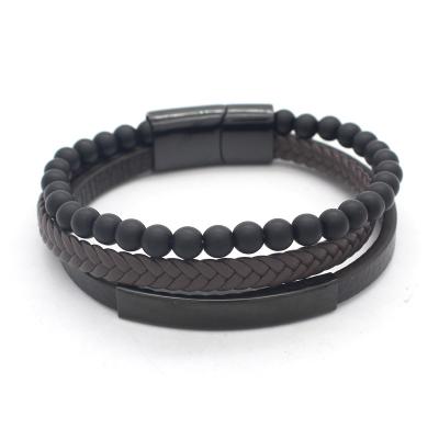 China Wholesale Yudan Jewelry FASHIONABLE Custom Men Braided Leather Bracelet With Beads for sale