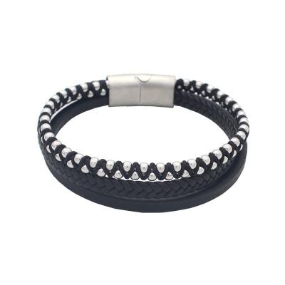 China New Arrivel FASHIONABLE Leather Stainless Steel Bracelet Men With Magnetic Clasp for sale