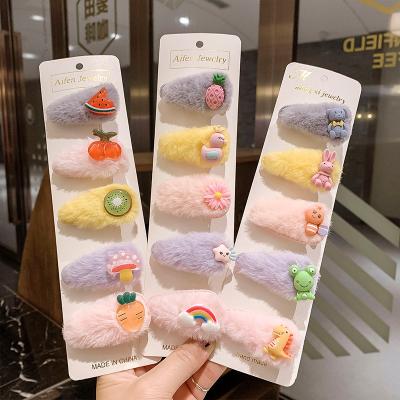 China Fashionable cute colorful flower fruit animal hairpin set fabric edging clip plush hair clip kids hair accessories girls fashion BB clip for sale