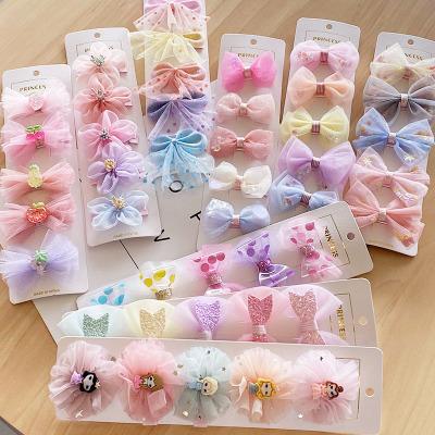 China Fashion Cute Pink Bowknot Hairpin Set Cloth Edging Platypus Clip Hairpin Kids Hair Accessories Girls Fashion BB Clip for sale